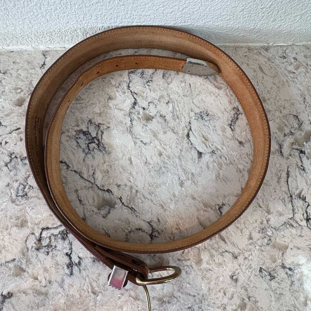 Tony Lama Brown Leather Belt with Gold Buckle - Picture 4 of 5